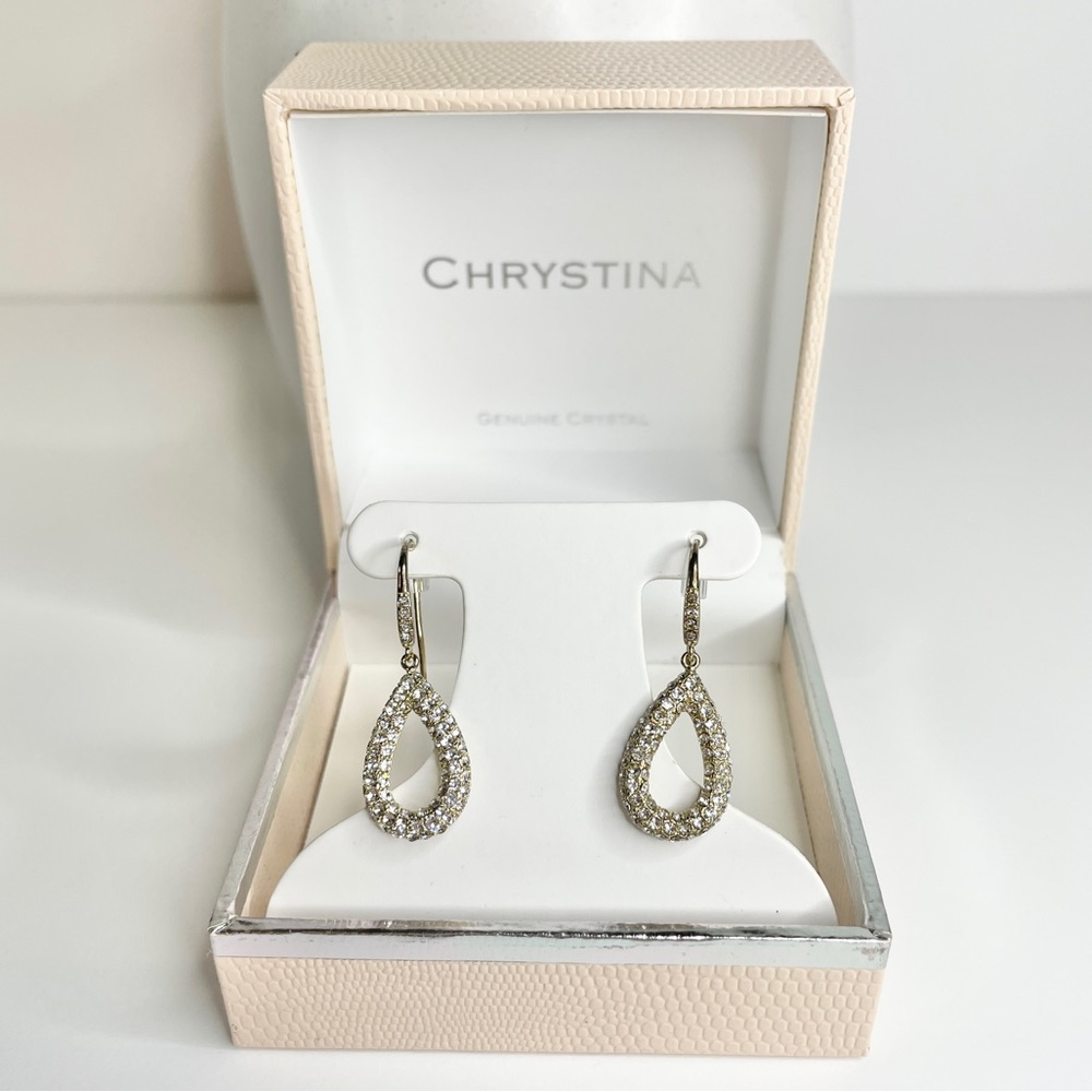 Genuine, crystal, stainless steel earrings Chrystina fine silver plated